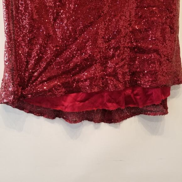 Red Sequin Maxi Long Dress Custom Made Low Back Cap Sleeves Women Juniors Size 7 - Picture 15 of 16
